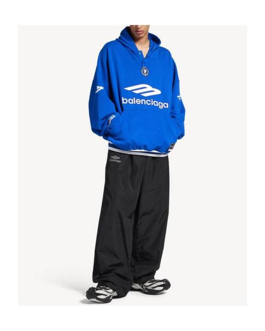 Balenciaga Blue Logo Patch Hooded Sweatshirt for men