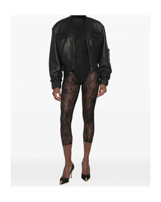 ANDAMANE Black Loli Lace-Panelled Cropped Trousers