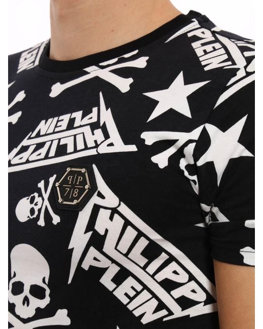 Philipp Plein Black T-Shirt With Round Neck And Short Sleeves for men
