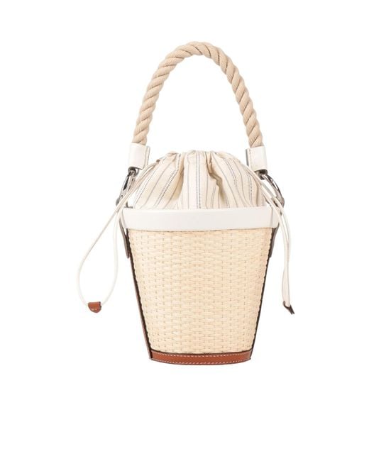 Maison Margiela White Medium Two-Tone Woven Bucket Bag