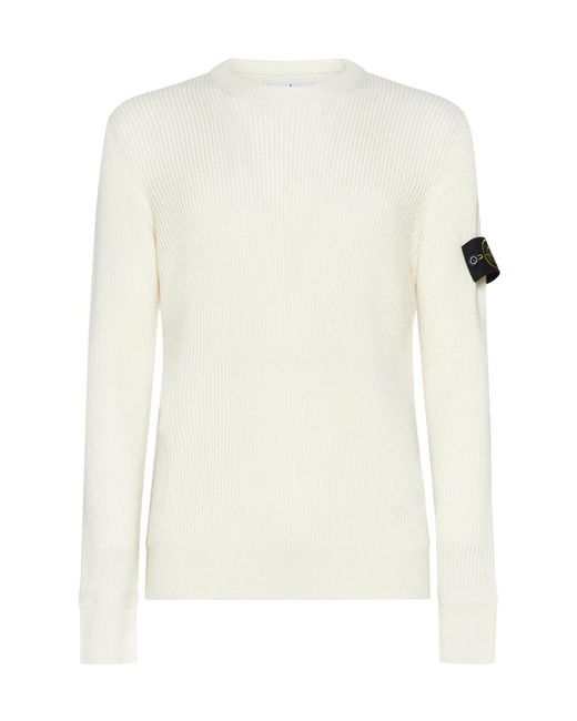 Stone Island White Logo Patch Crewneck Knitted Jumper for men