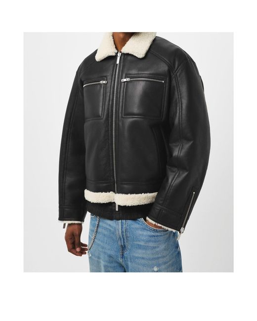 Represent Black Slim-Fit Leather Jacket for men