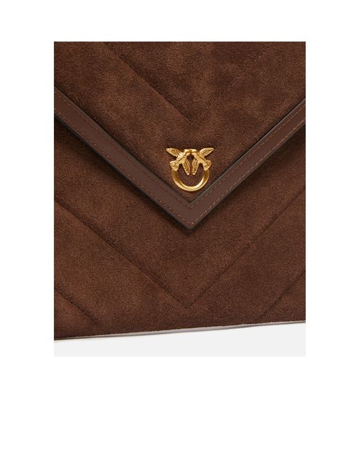 Pinko Brown Magnetic Fastened Quilted Clutch Bag