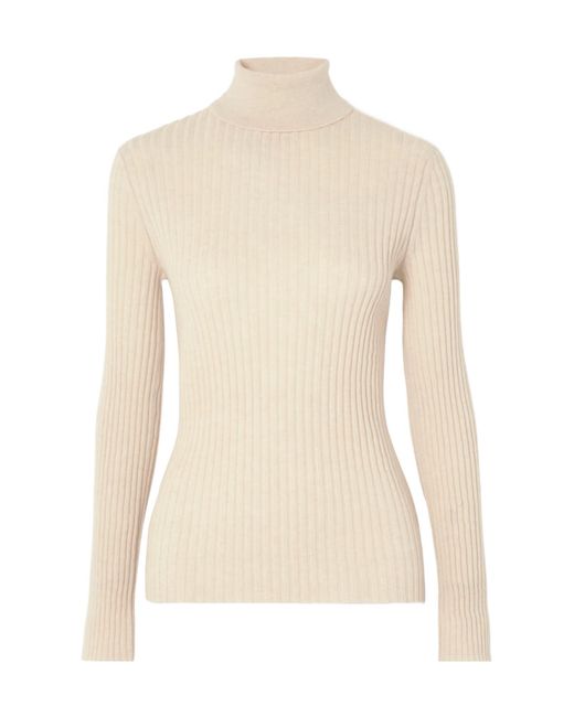 The Elder Statesman Natural Ribbed Cashmere Turtleneck Sweater