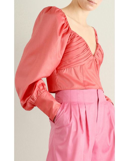 ROTATE BIRGER CHRISTENSEN Red Deep V-Neck Ruched Blouse