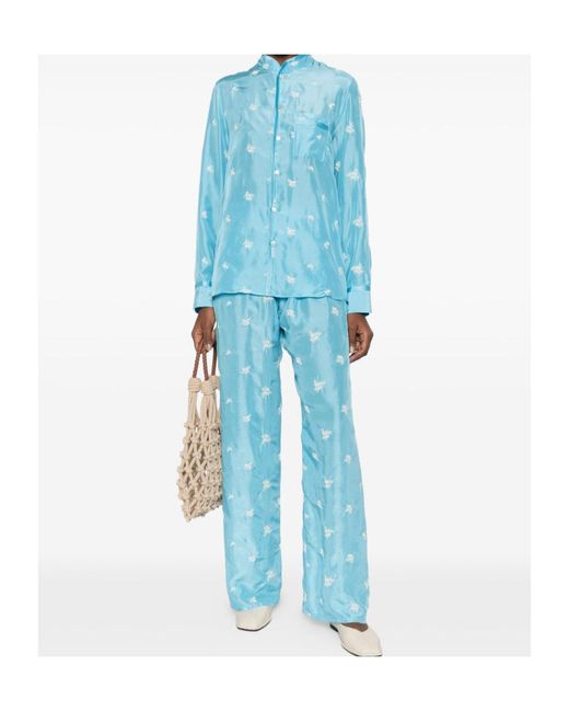 Forte_forte Blue Floral Chest-Pocket Shirt