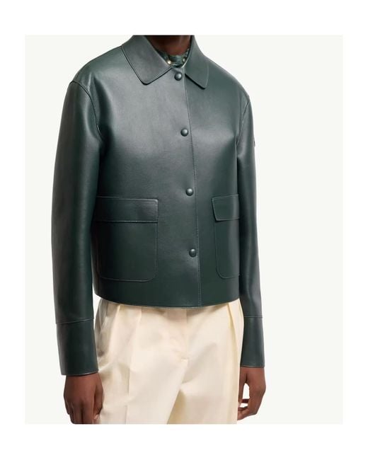 Moncler Green Haricot 3-In- Leather Down Shirt Jacket