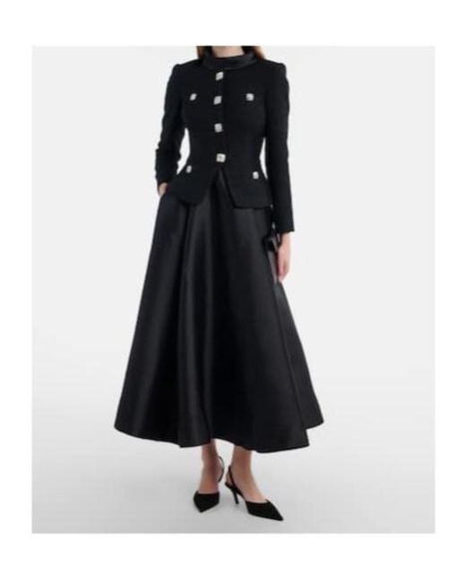Self-Portrait Black Bouclé Taffeta Midi Dress