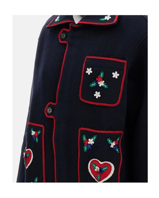 Bode Blue Carroll Embroidered Wool Jacket for men