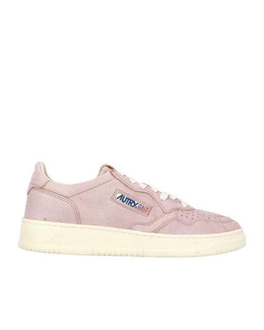 Autry Pink Logo Embroidered Lace-Up Sneakers