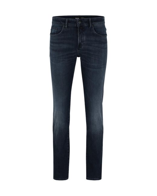 Boss Blue Logo-Patch Cotton Jeans for men
