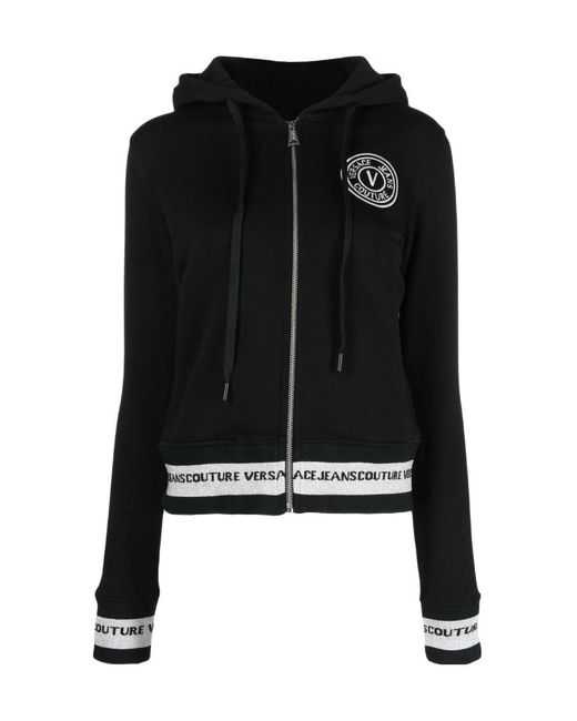 Versace Jeans Black Logo-Embroidered Zip-Up Hoodie
