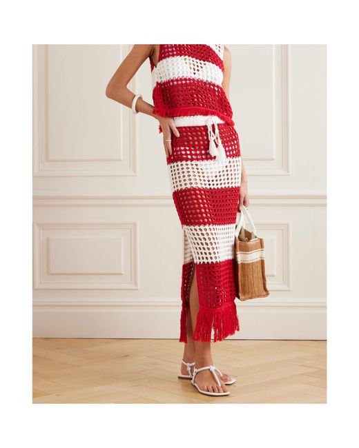 Farm Rio Red Hollowed-Out Knitted Extra-Long Skirt