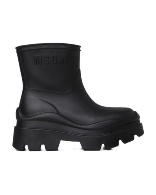 MSGM Black Logo-Embossed Round-Toe Ankle Boots