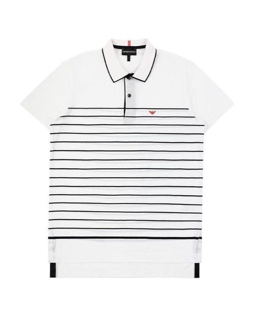 Emporio Armani White Logo Embroidered Polo Shirt for men