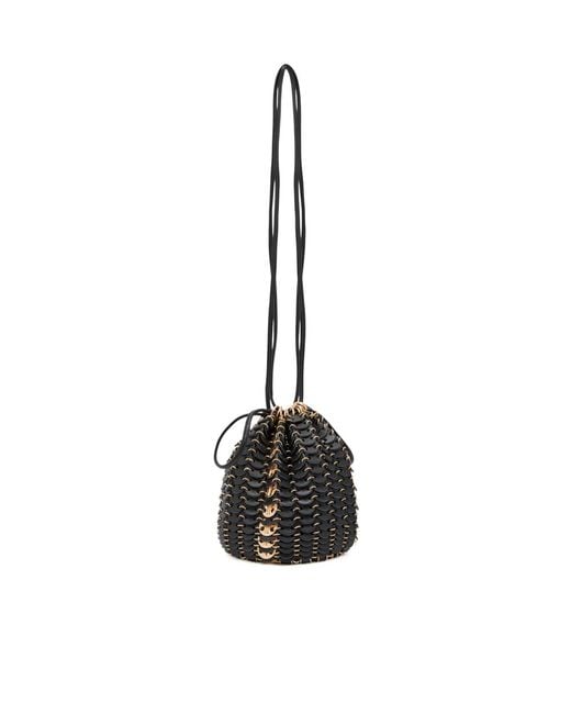 Rabanne Black Metal Leather Bucket Bag
