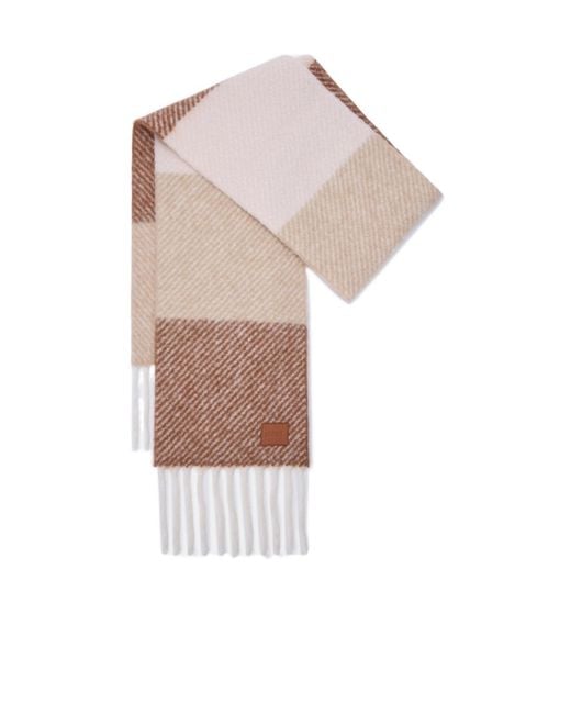 Loewe White Logo Patch Striped Fringed Scarf