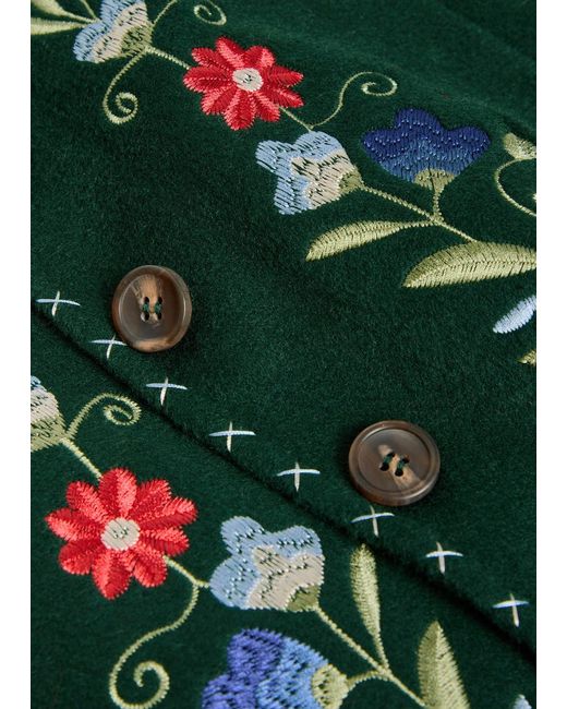 Rixo Green Jude Floral-Embroidered Wool-Blend Jacket