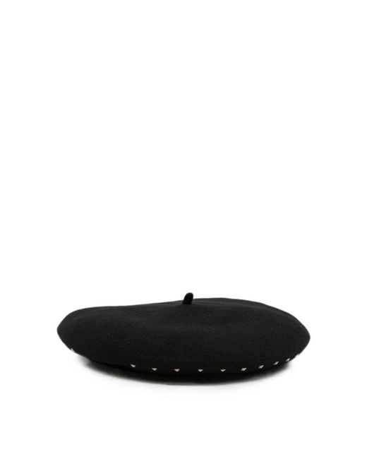 Emporio Armani White Studded Logo-Embroidered Beret