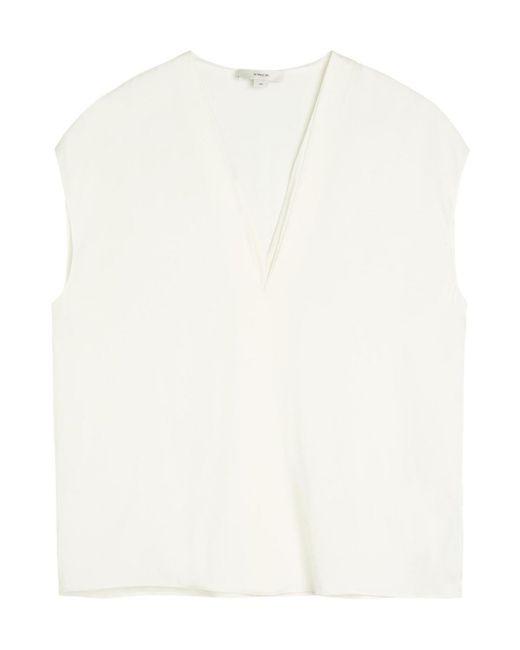 Vince White Double-Layered V-Neck Silk-Blend Top