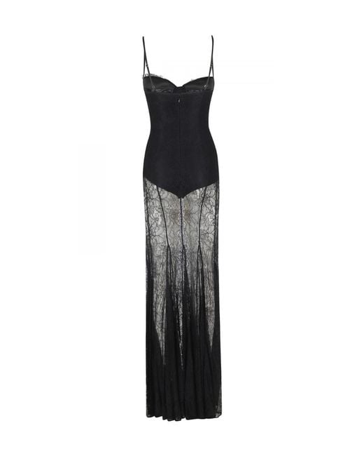 Elisabetta Franchi Black Sheer Lace Maxi Dress