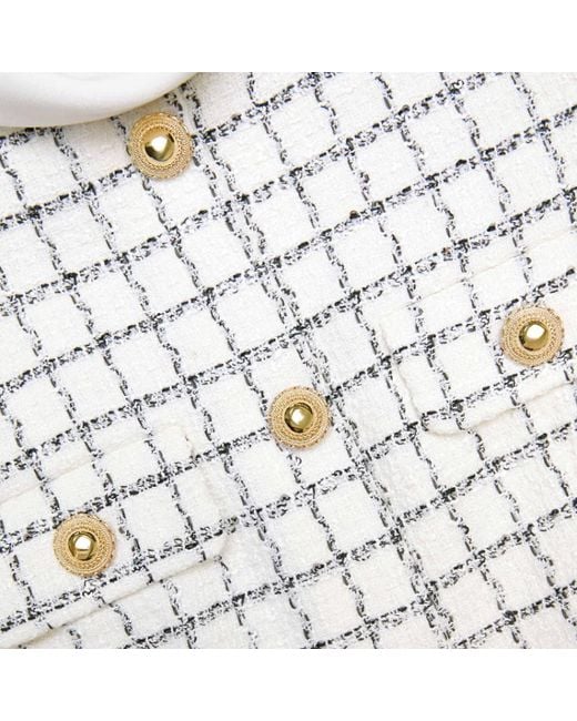 Self-Portrait White Check Boucle Mini Dress