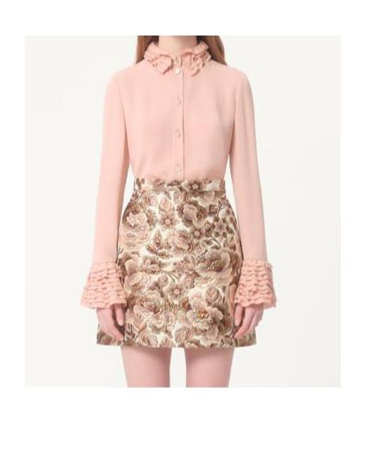 Valentino Pink Georgette Ruffled Button-Up Shirt