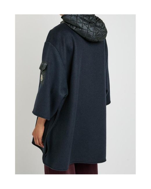 Moncler Blue Hooded Shell And Wool-Blend Cape Coat