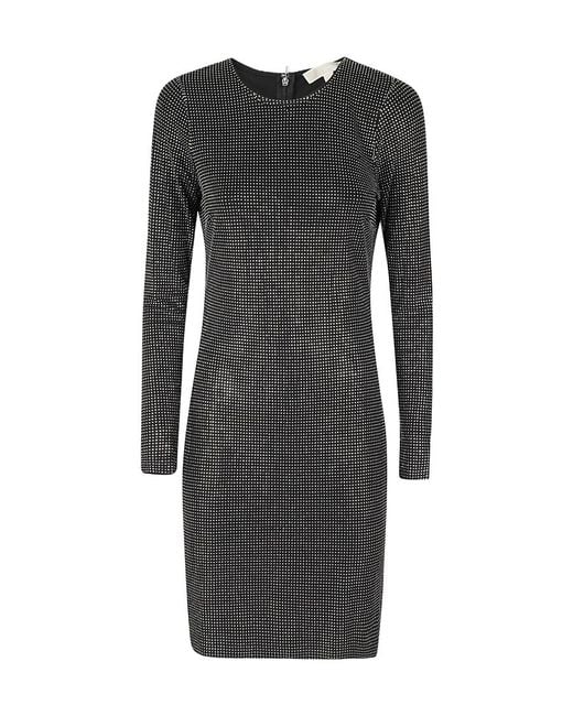 MICHAEL Michael Kors Black Crystal-Embellished Long-Sleeve Minidress