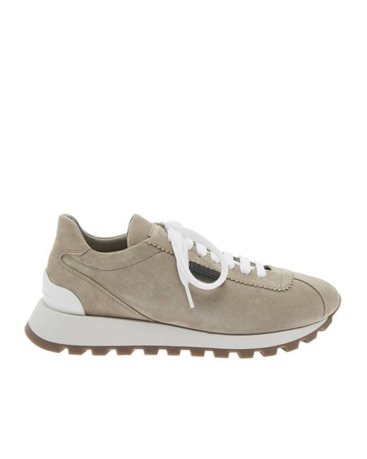 Brunello Cucinelli Gray Round-Toe Lace-Up Trainers