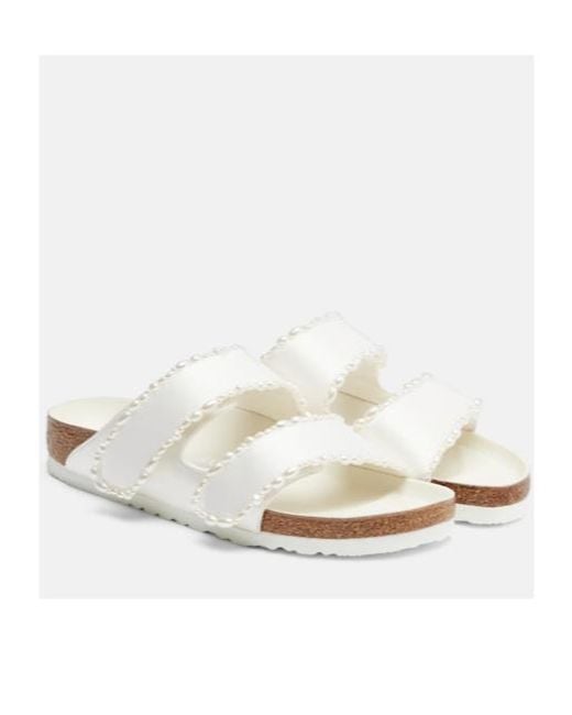 Birkenstock White Arizona Embellished Satin Sandals