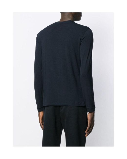 Giorgio Armani Blue Crewneck Long-Sleeved T-Shirt for men