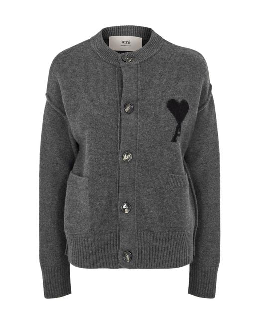 AMI Gray Wool Knitted Sweater