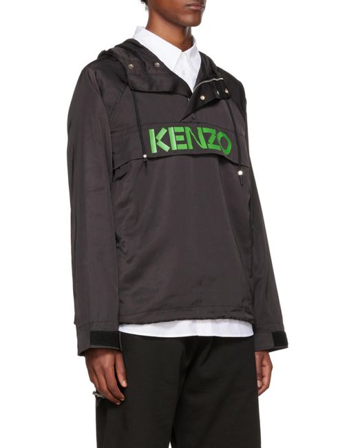 KENZO Black Logo Printed Drawstring Hoodie for men
