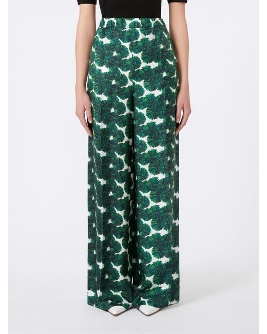 Max Mara Green Printed Silk Trousers