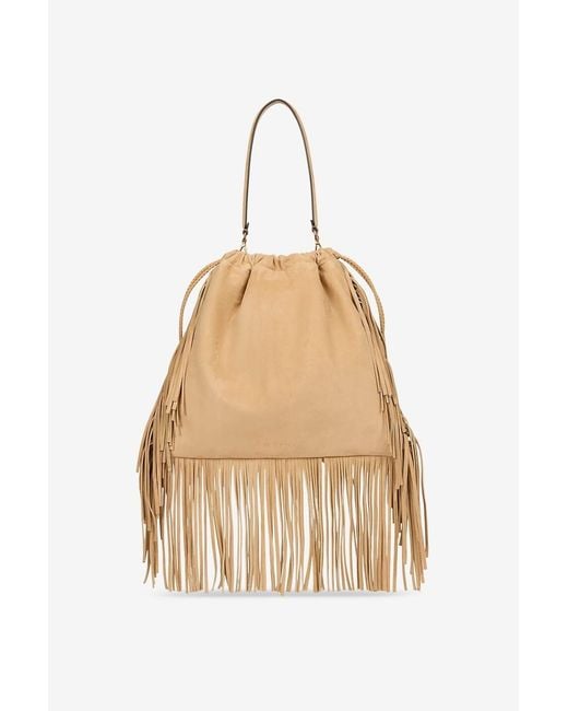 Etro Natural Tassel Studded Suede Shoulder Bag