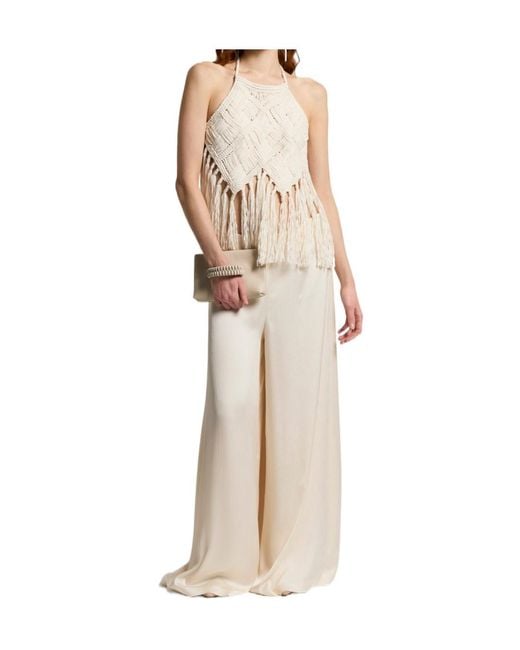 Peserico Natural Tassel Detailed Halter Knitted Top