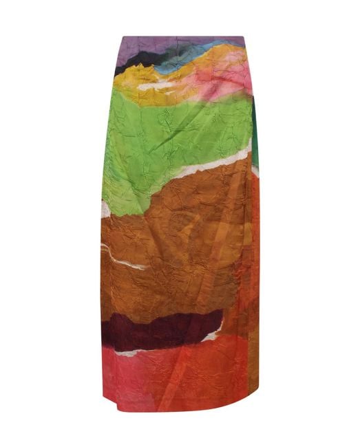 Ulla Johnson Green Inez Satin Pencil Skirt