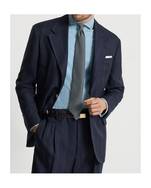 Brunello Cucinelli Blue Virgin Wool Chalk Stripe Tailor Blazer for men