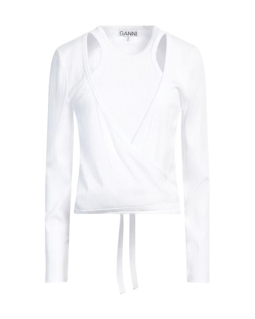 Ganni White Solid Long Sleeve T-Shirt