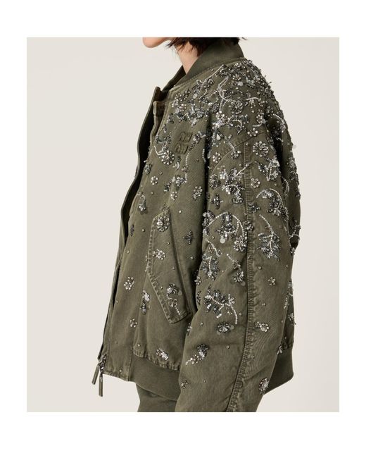 Miu Miu Green Garment-Dyed Gabardine Bomber Jacket
