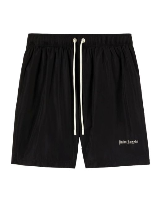 Palm Angels Black Logo Embroidered Drawstring Shorts for men