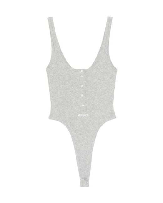 Versace Gray Embroidered Ribbed Cotton Bodysuit