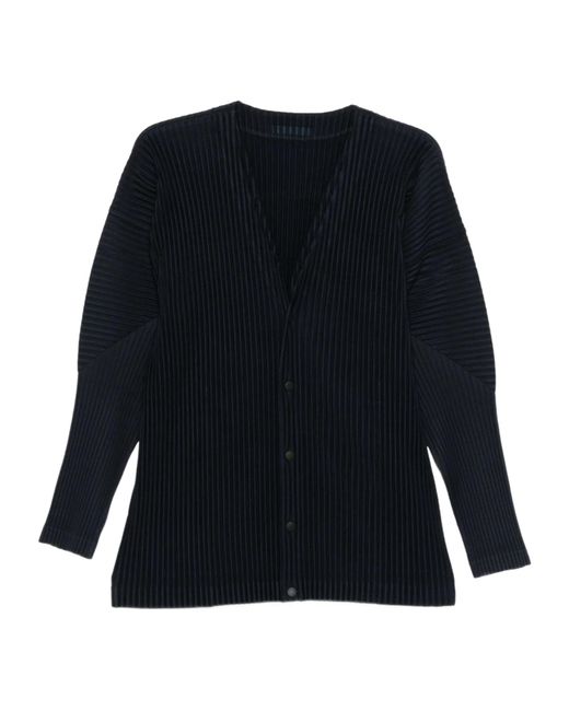 Homme Plissé Issey Miyake Black Pleated Buttoned Cardigan for men