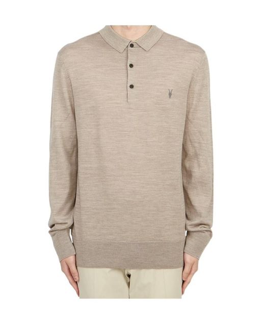 AllSaints Natural Long-Collar Polo Shirt for men