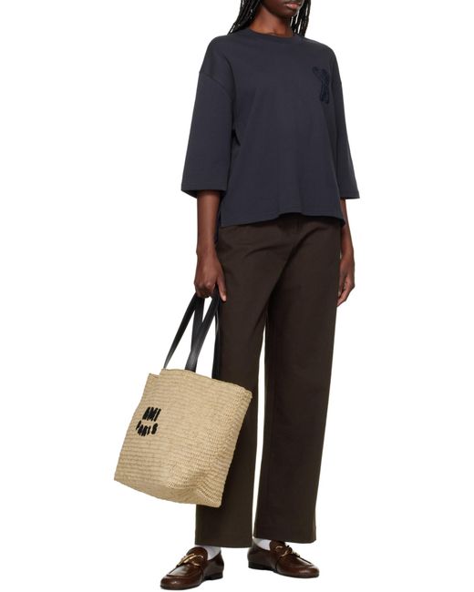 AMI Natural Ami Logo Patch Woven Tote Bag