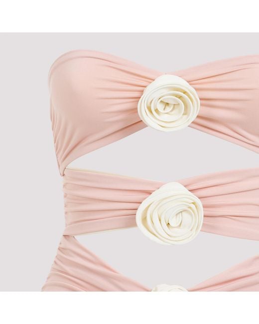 LaRevêche Pink Floral-Appliqué Strapless Swimsuit