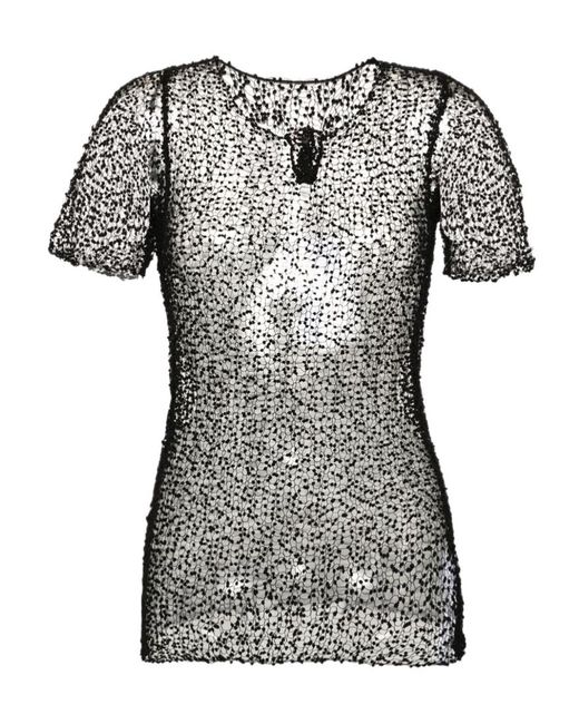 Maison Margiela Black Dot-Embroidered Semi-Sheer Top