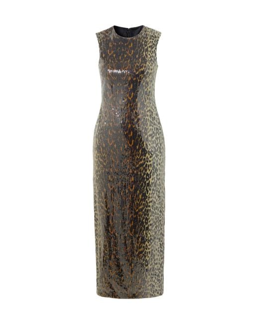 Alex Perry Natural Leopard-Print Sequined Stretch-Mesh Midi Dress