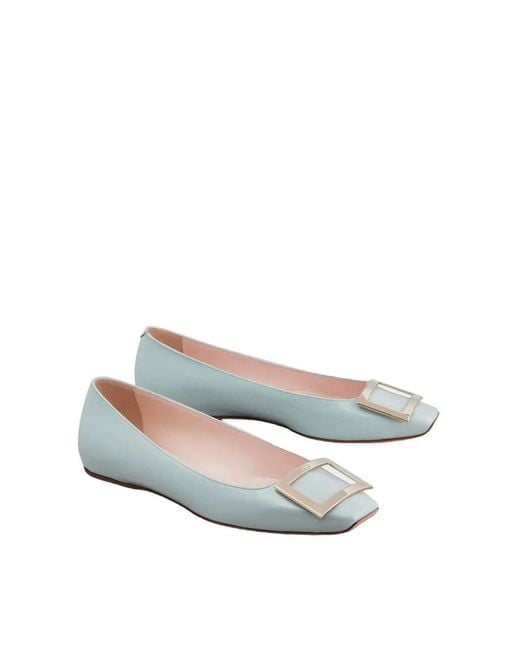 Roger Vivier Gray Trompette Logo Ballet Shoes